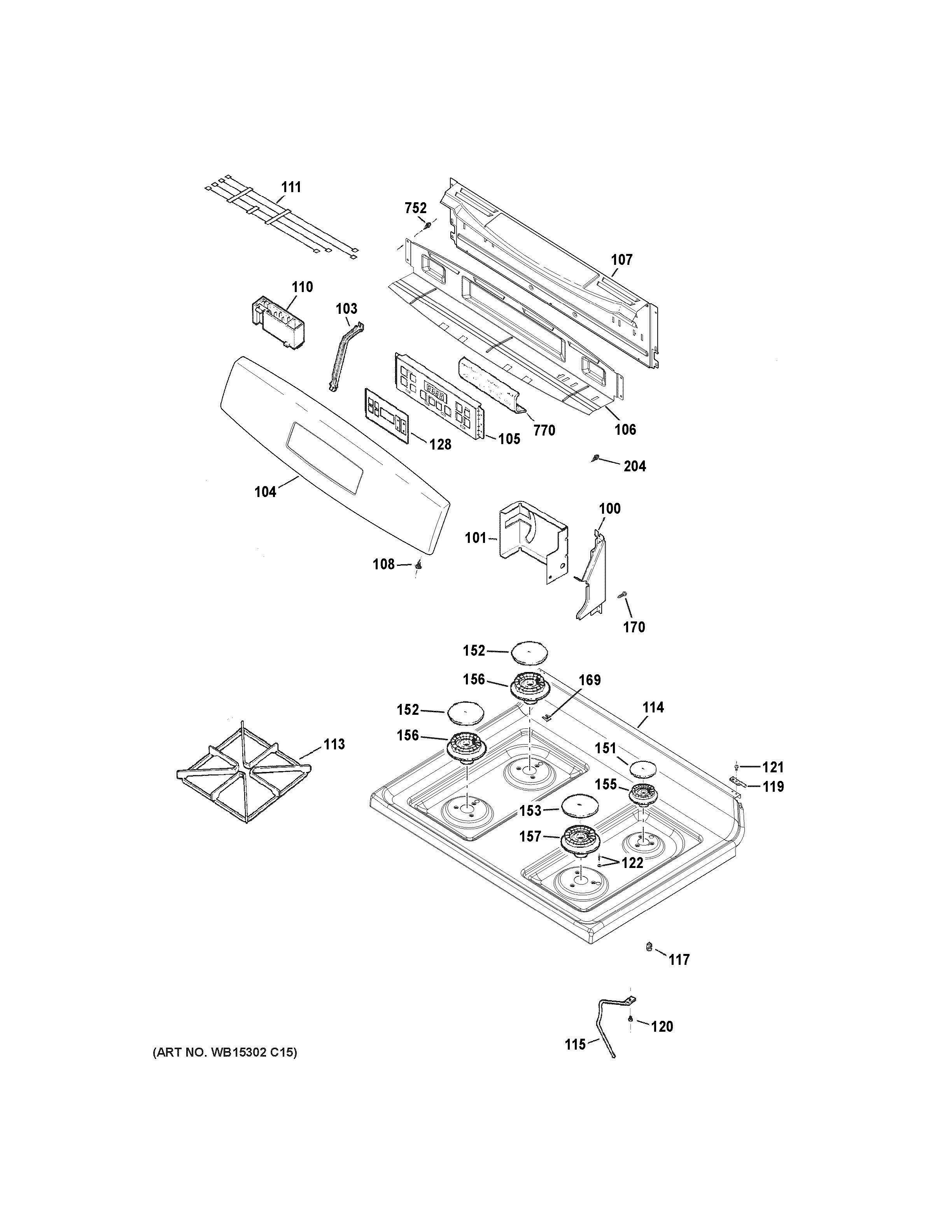 CONTROL PANEL COOKTOP Diagram and Parts List for JGB635DEK2CC  General Electric Range