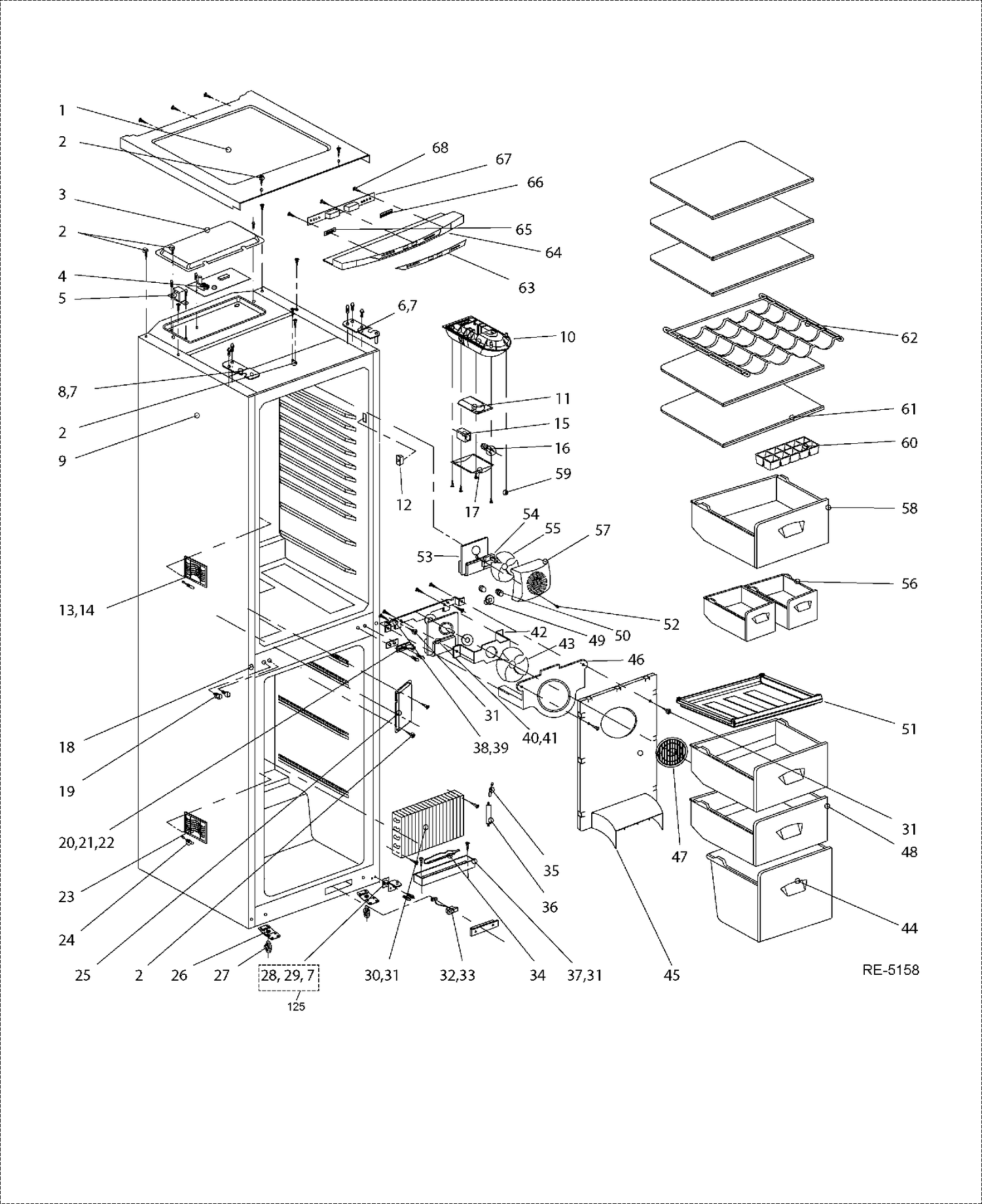 CABINET Diagram and Parts List for GBC12GAXAWW  General Electric Refrigerator