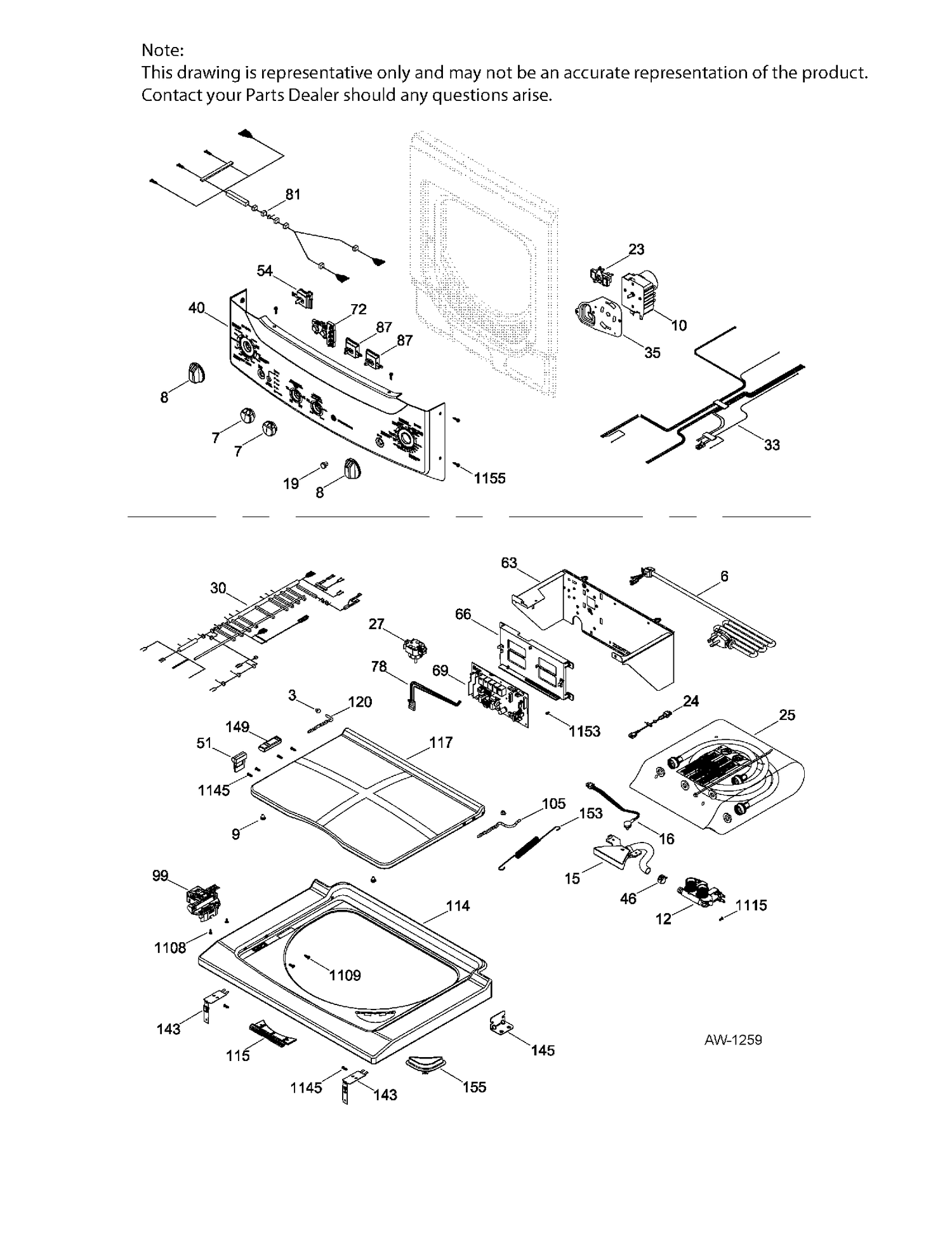 LID & CONTROLS Diagram and Parts List for GUAP270EM4WW  General Electric Dryer