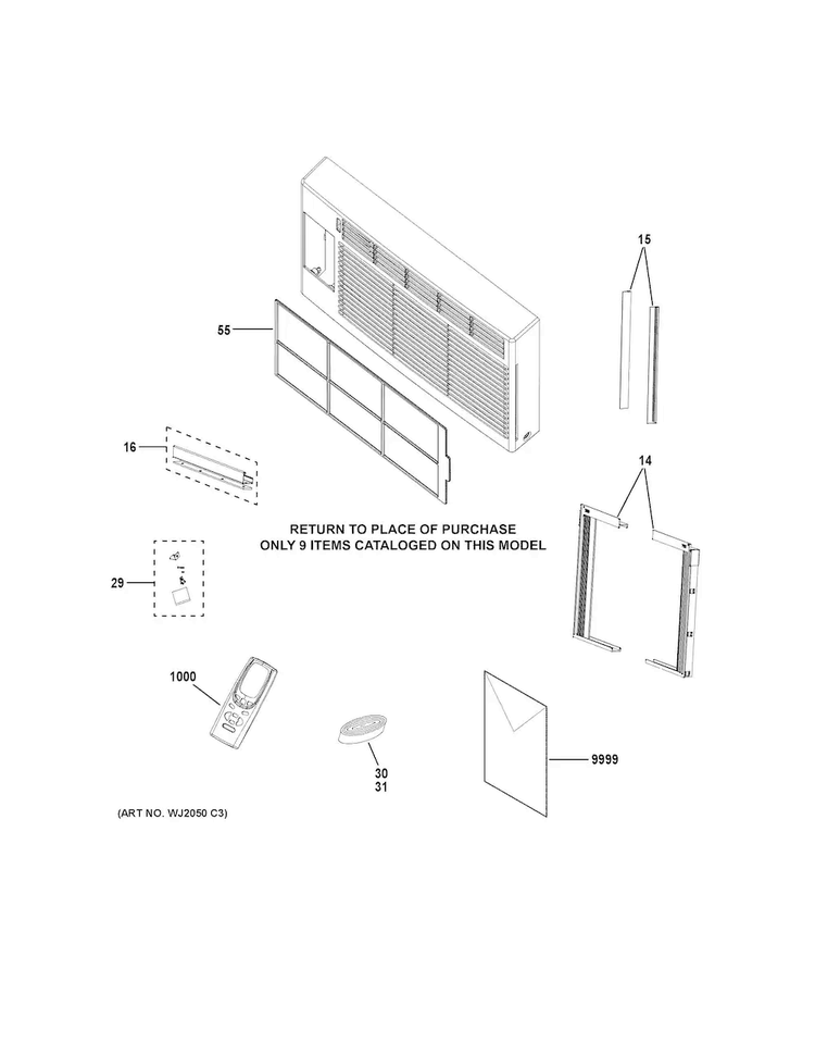 Room Air Conditioner Diagram and Parts List for AEZ12AVL2  General Electric Air Conditioner