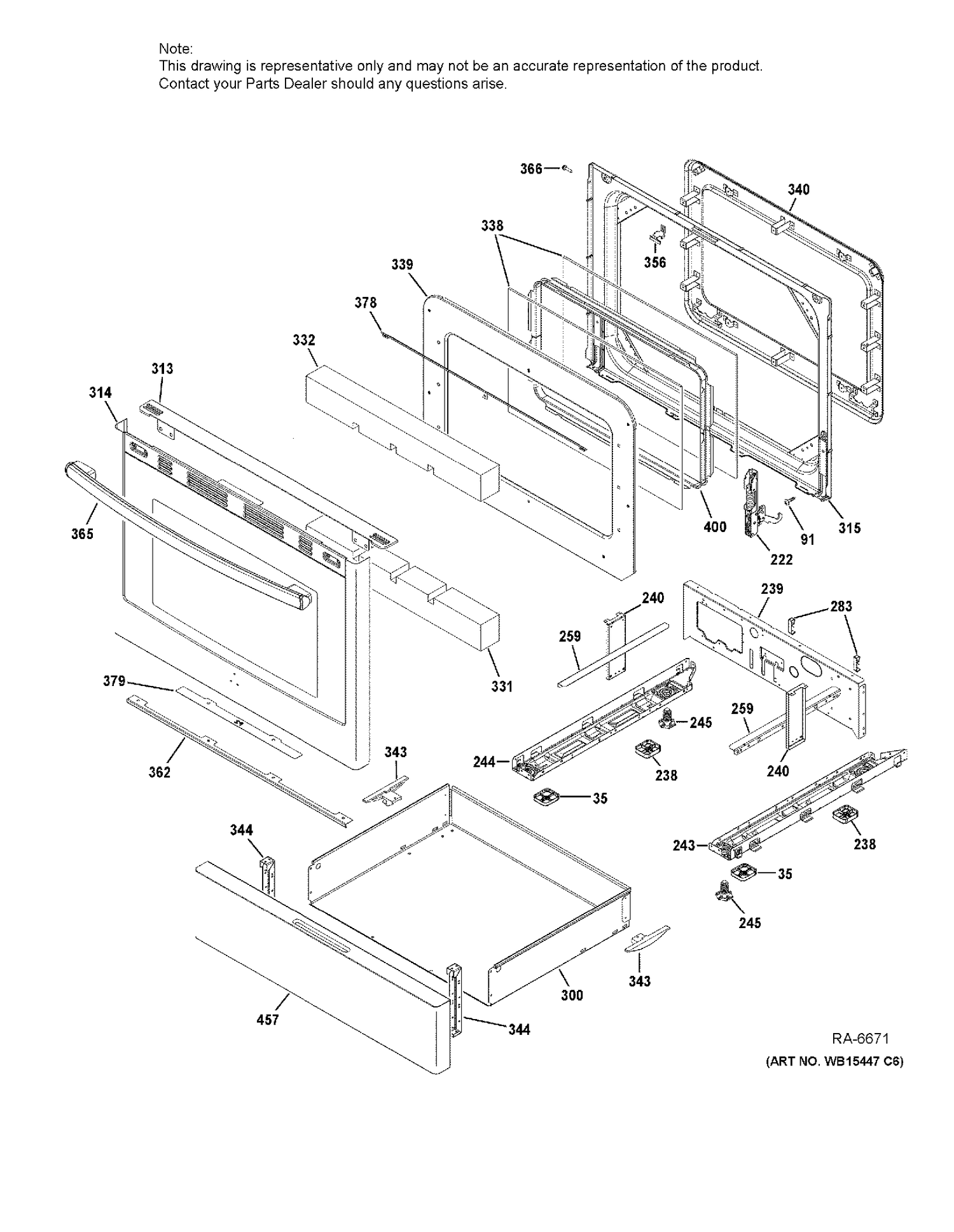 DOOR & DRAWER PARTS Diagram and Parts List for JCGB660SEJ2SS  General Electric Range