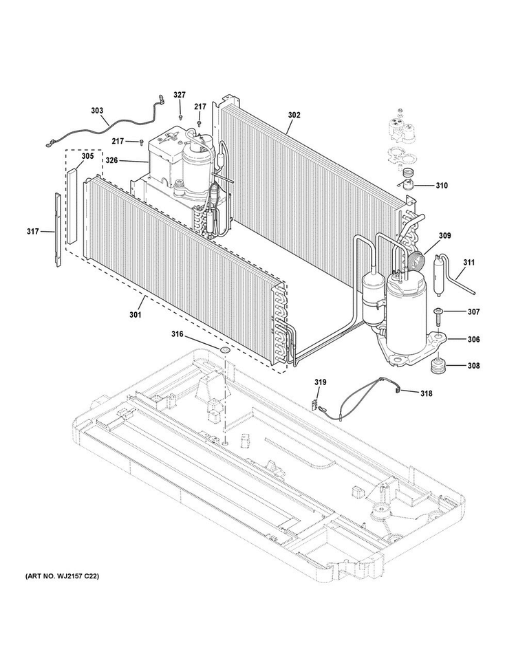 Sealed System Diagram and Parts List for AZ45E09DAMW2  General Electric Air Conditioner