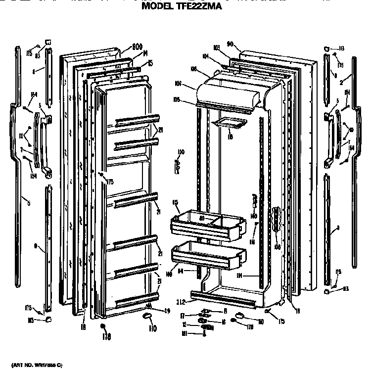 Doors Diagram and Parts List for TFE22ZMA  General Electric Refrigerator