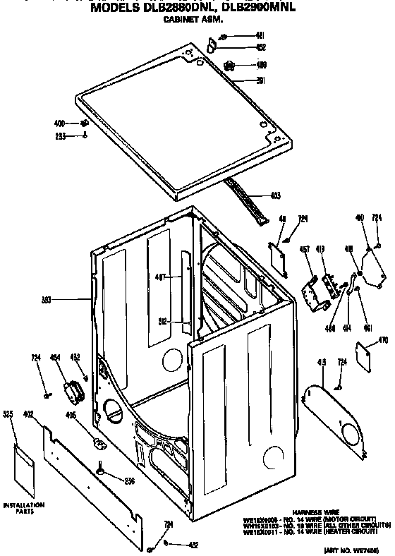 Cabinet And Top Diagram and Parts List for DLB2880DNL  Hotpoint Dryer