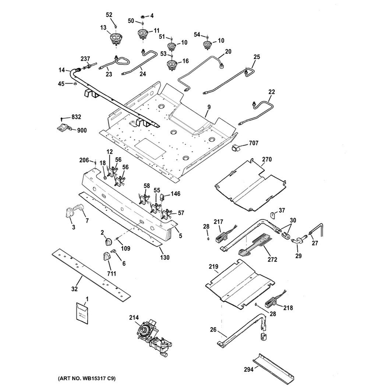 Gas & Burner Parts Diagram and Parts List for JGB770SEF1SS  General Electric Range