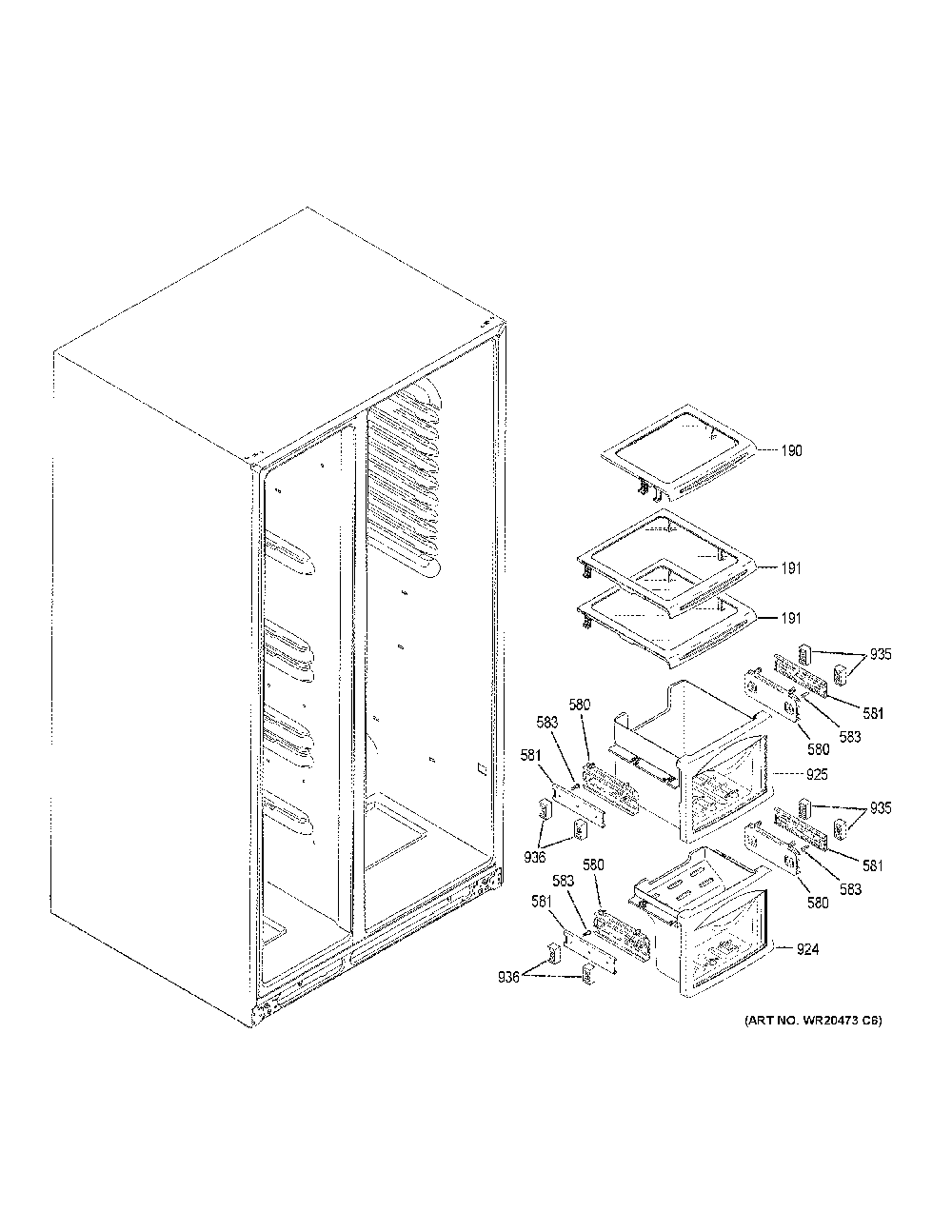 Freezer shelves Diagram and Parts List for CZS22MP2NDS1  General Electric Refrigerator