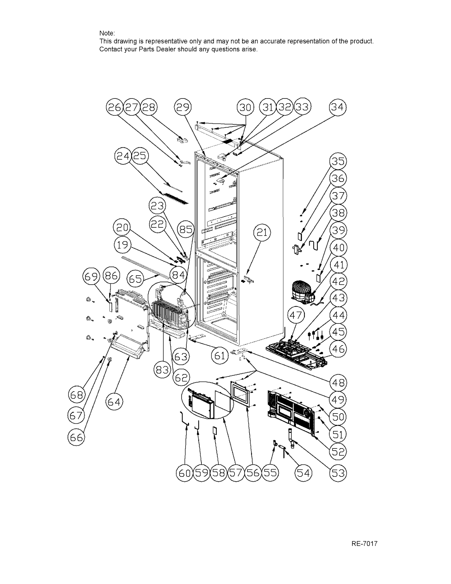 CABINET Diagram and Parts List for HRB15N3BGS  General Electric Refrigerator