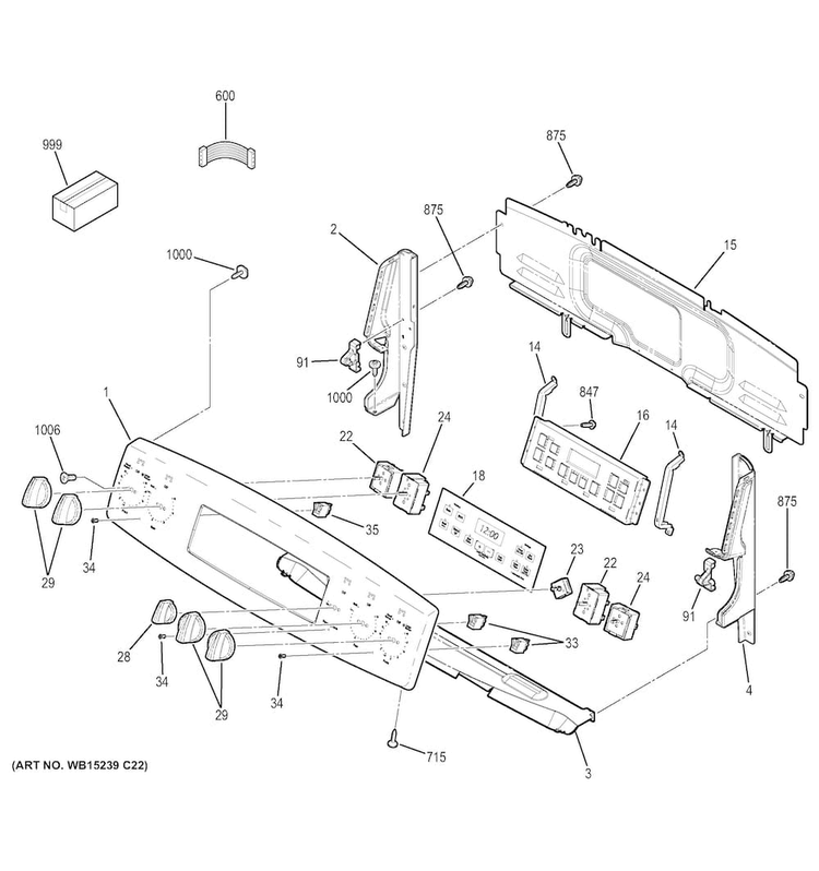 Control Panel Diagram and Parts List for JB650DF2BB  General Electric Range