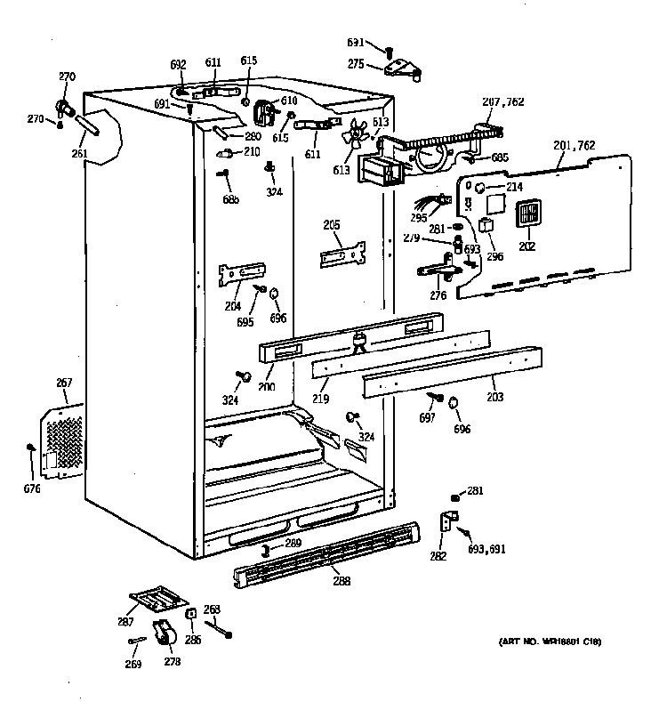 Cabinet Diagram and Parts List for CTX18EABQRWW  Hotpoint Refrigerator