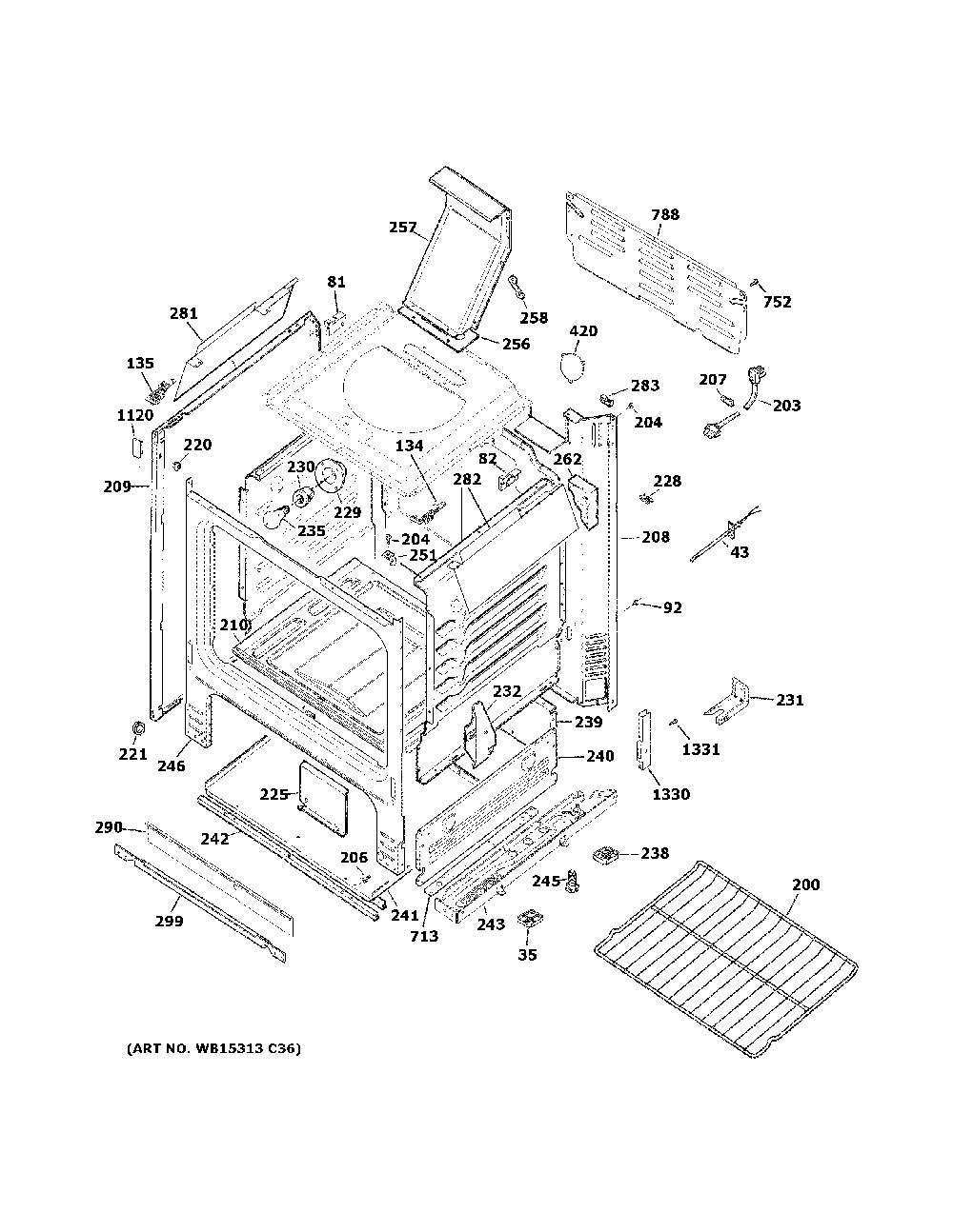 Body Parts Diagram and Parts List for JGBS66DEK5BB  General Electric Range