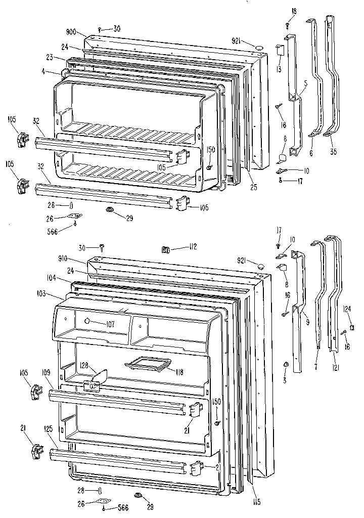 Doors Diagram and Parts List for TBX18LKE  General Electric Refrigerator