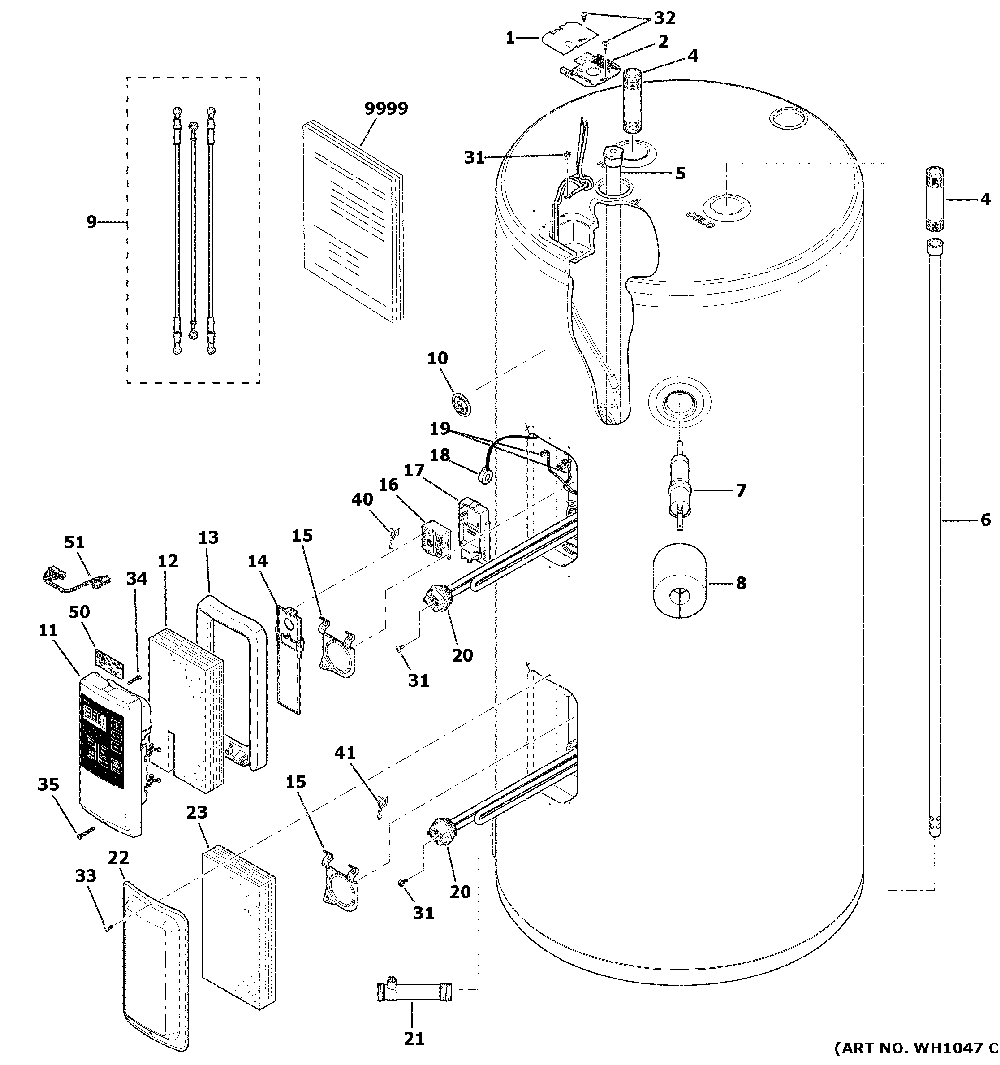 Water Heater Assembly Diagram and Parts List for GE30T10BLM01  General Electric Water Heater