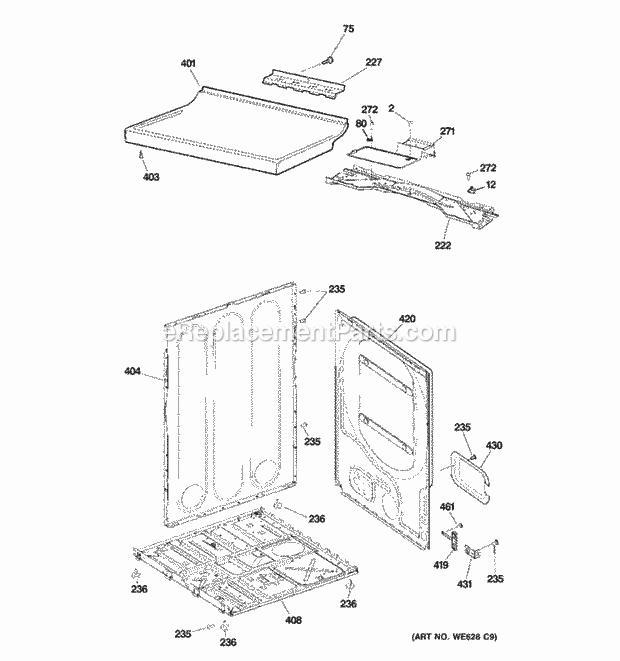 CABINET & TOP PANEL Diagram and Parts List for GTDP180ED0WW  General Electric Dryer