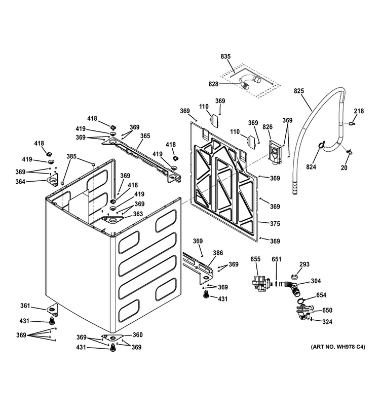 Cabinet Diagram and Parts List for GTW810SPJ0MC  General Electric Washer