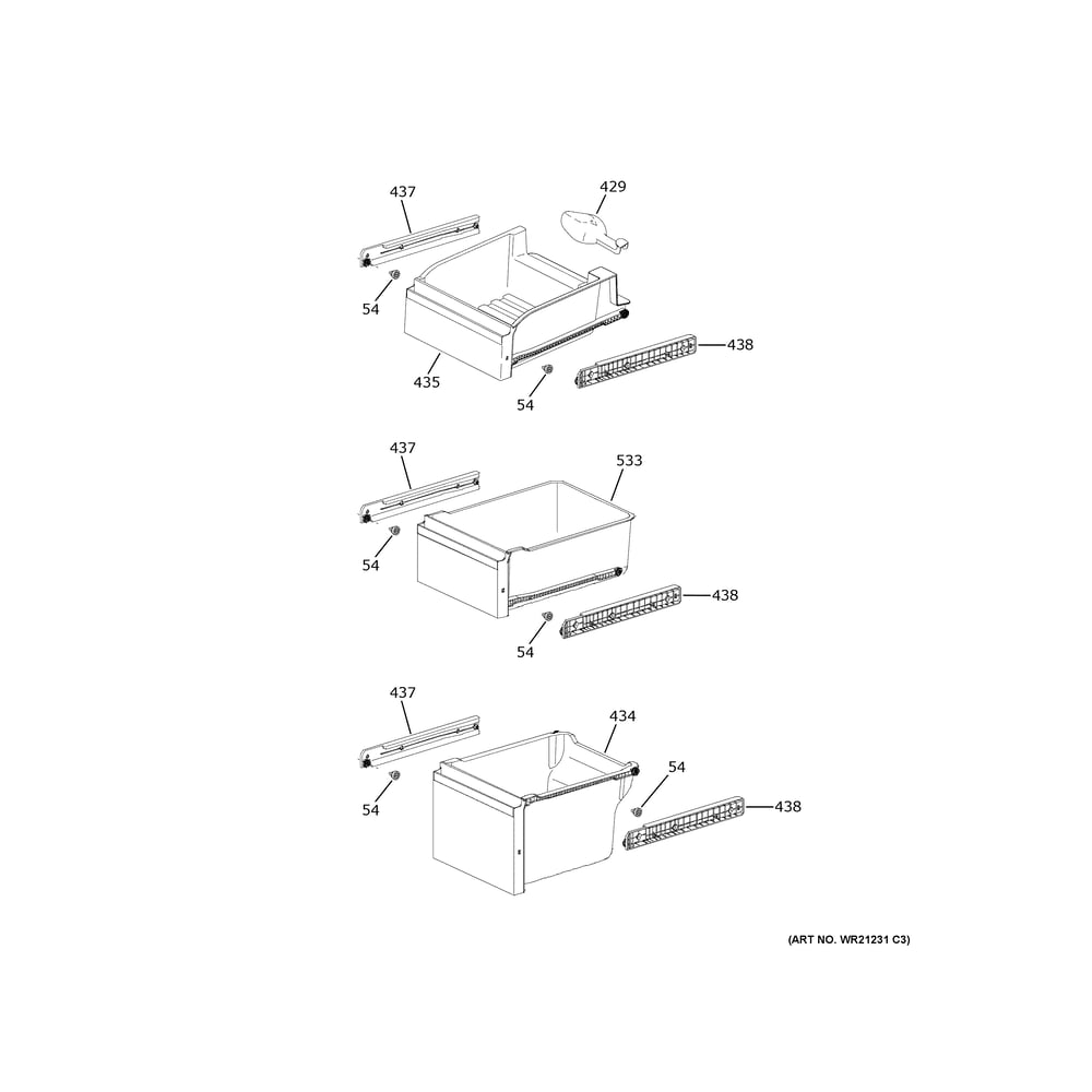 Freezer Shelves 1 Diagram and Parts List for PHD23BYWBFS  General Electric Refrigerator
