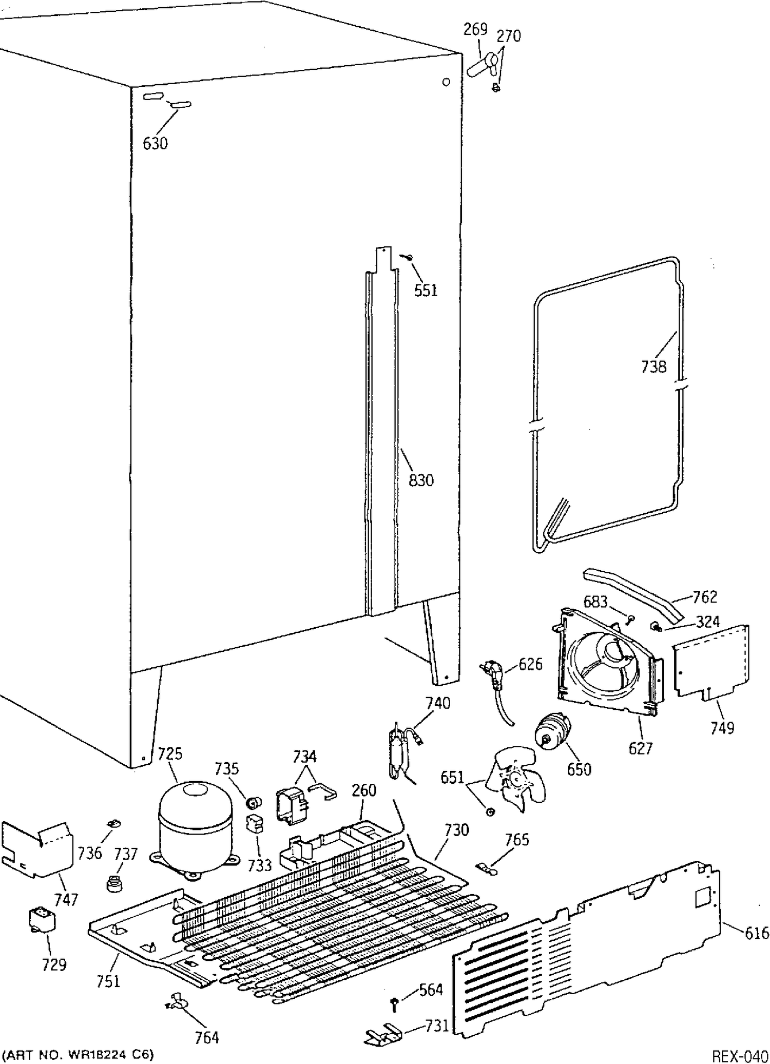 SYSTEM GROUP Diagram and Parts List for MSSC20BAX  General Electric Refrigerator