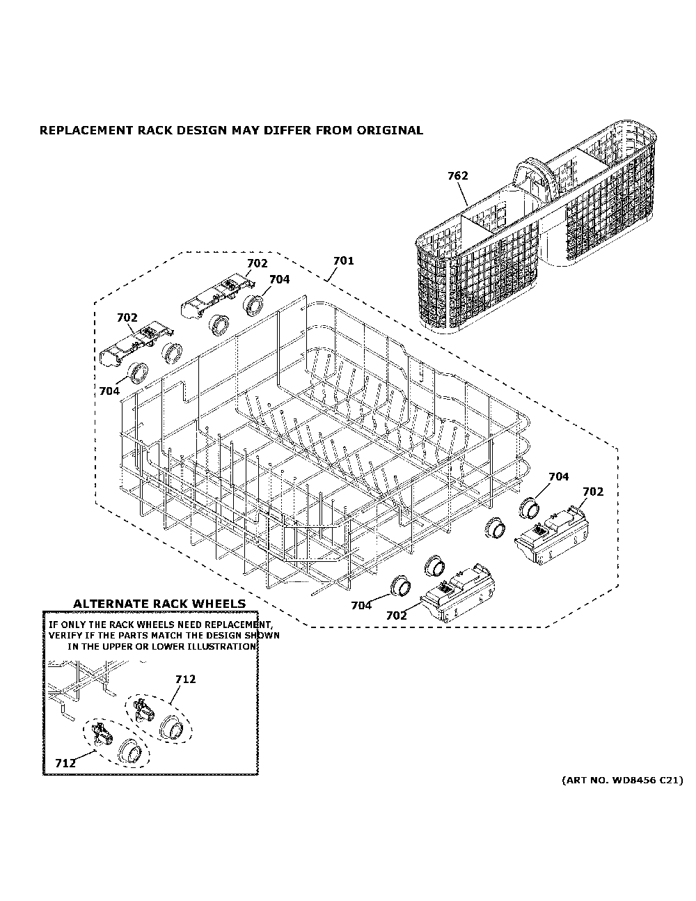Lower Rack Assembly Diagram and Parts List for GDF460PGT3WW  General Electric Dishwasher