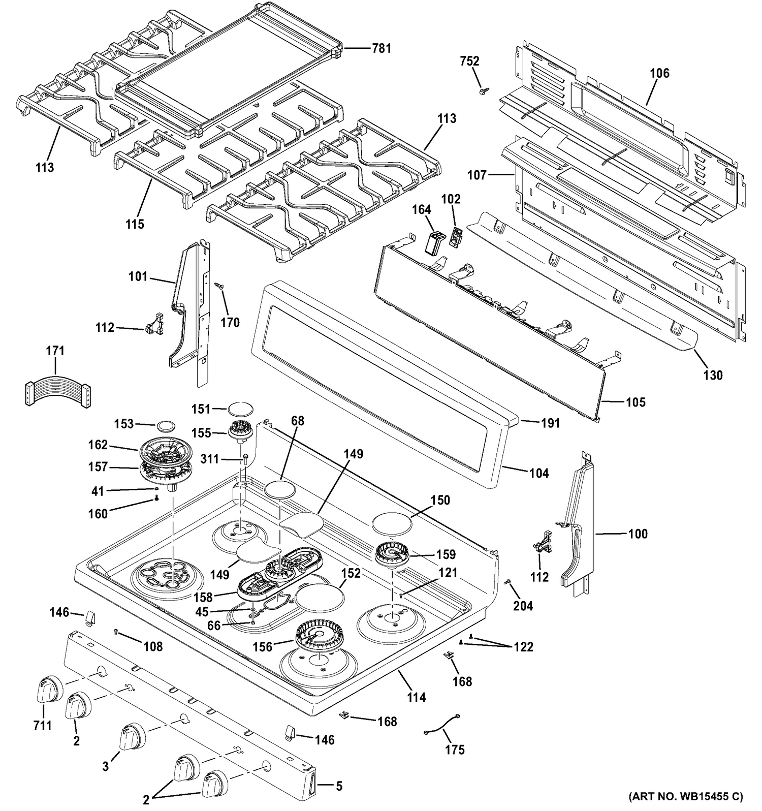 CONTROL PANEL & COOKTOP Diagram and Parts List for PGB940SEJ1SS  General Electric Range