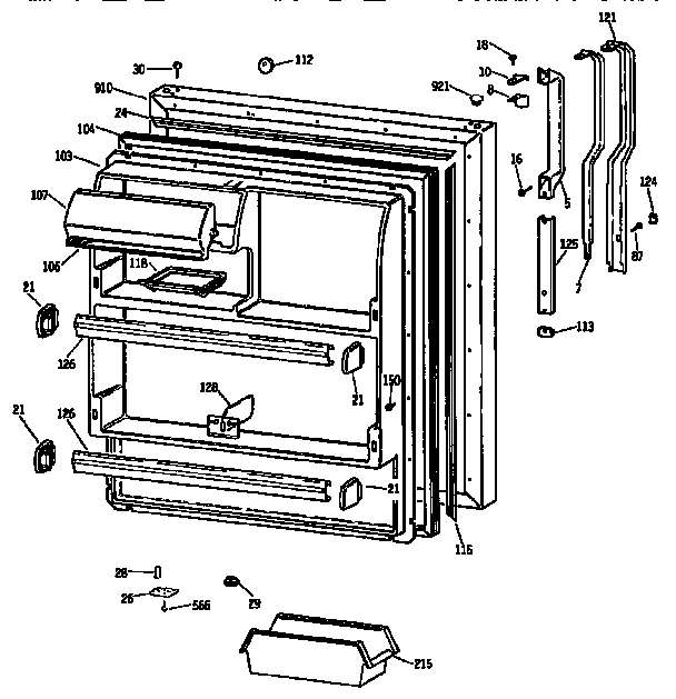 Fresh Food Door Diagram and Parts List for TBX18JISJRAD  General Electric Refrigerator