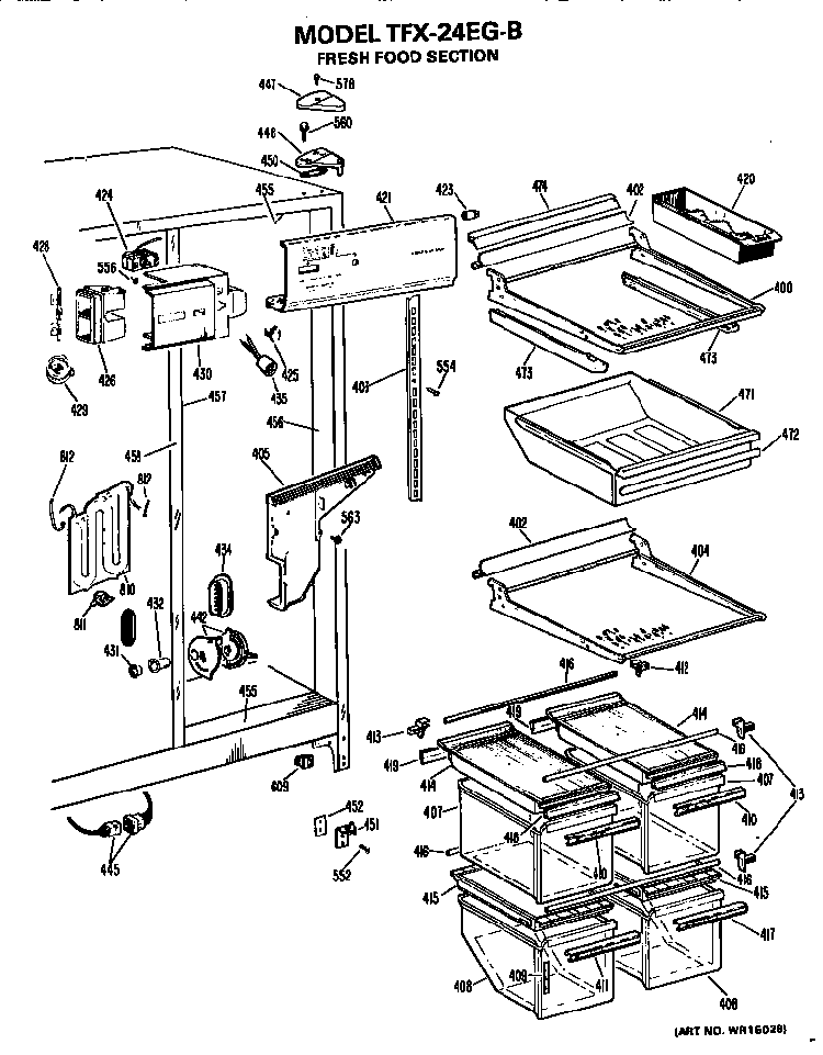 Fresh Food Section Diagram and Parts List for TFX24EGB  General Electric Refrigerator