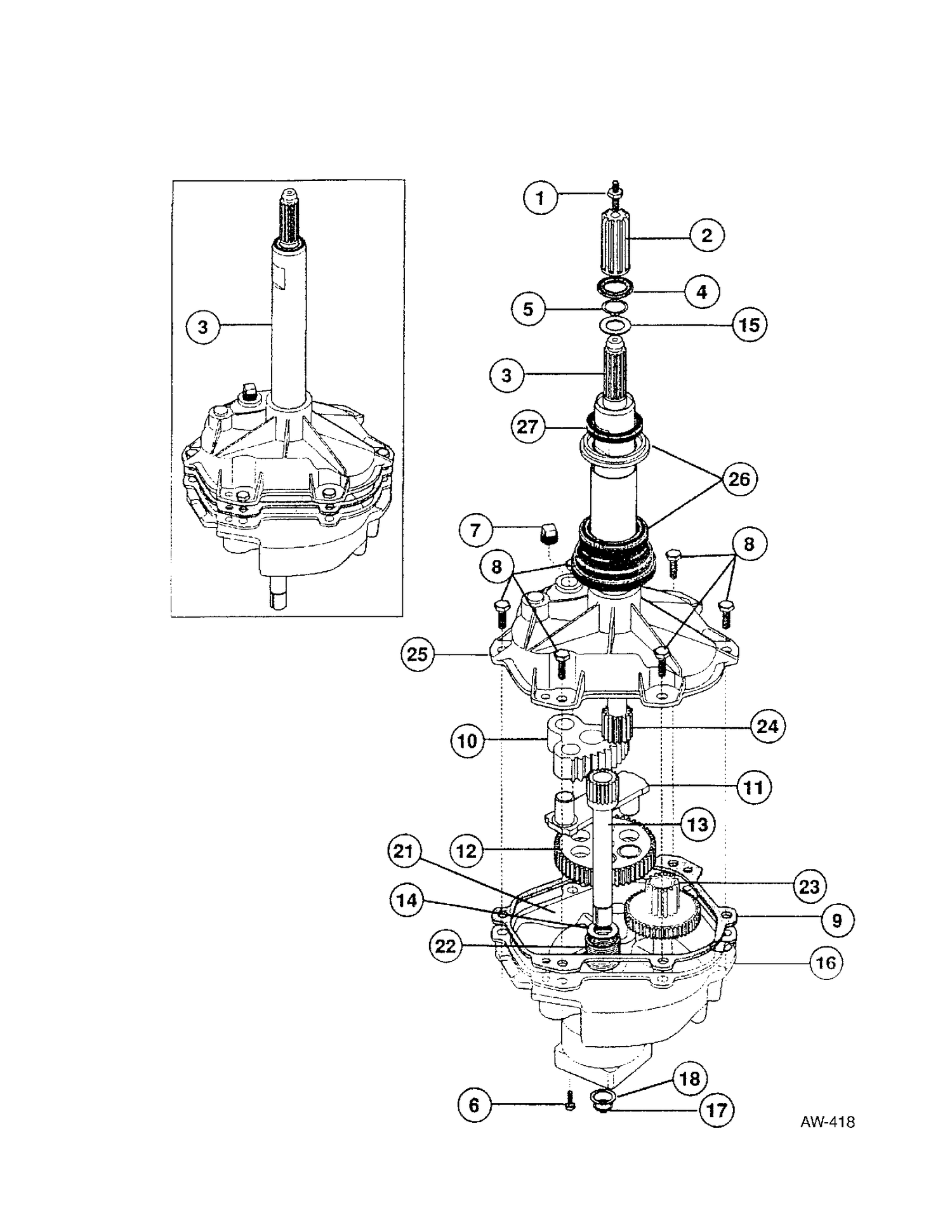 TRANSMISSION Diagram and Parts List for 52270-W2  General Electric Washer