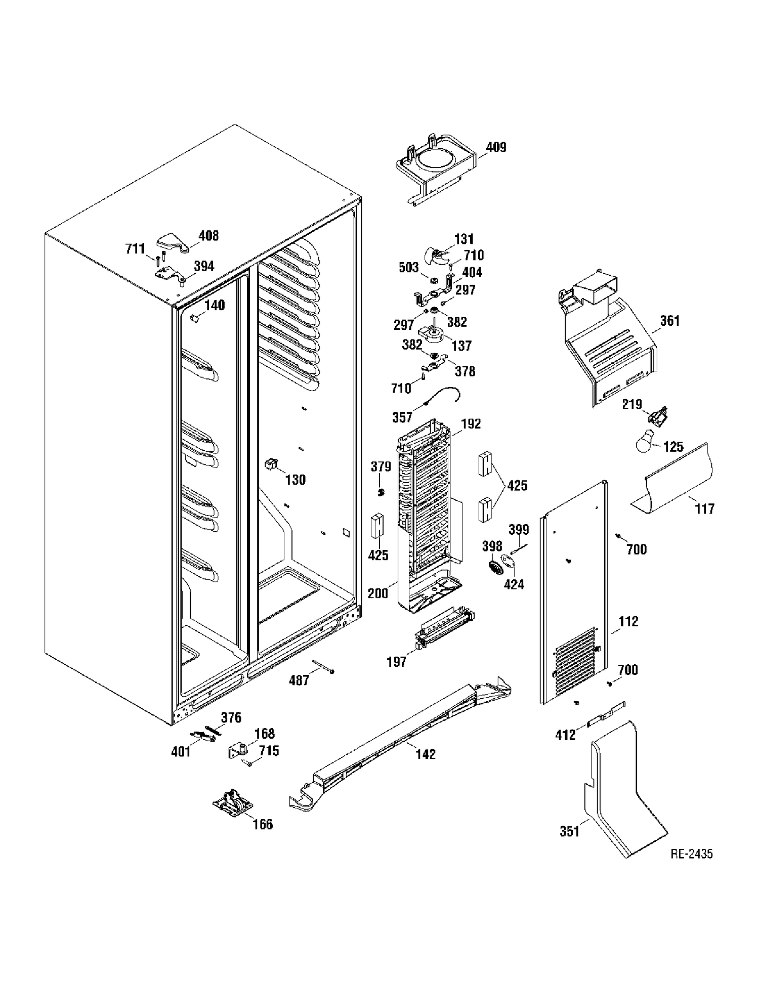 FREEZER SECTION Diagram and Parts List for GSR23KGTAWW  General Electric Refrigerator