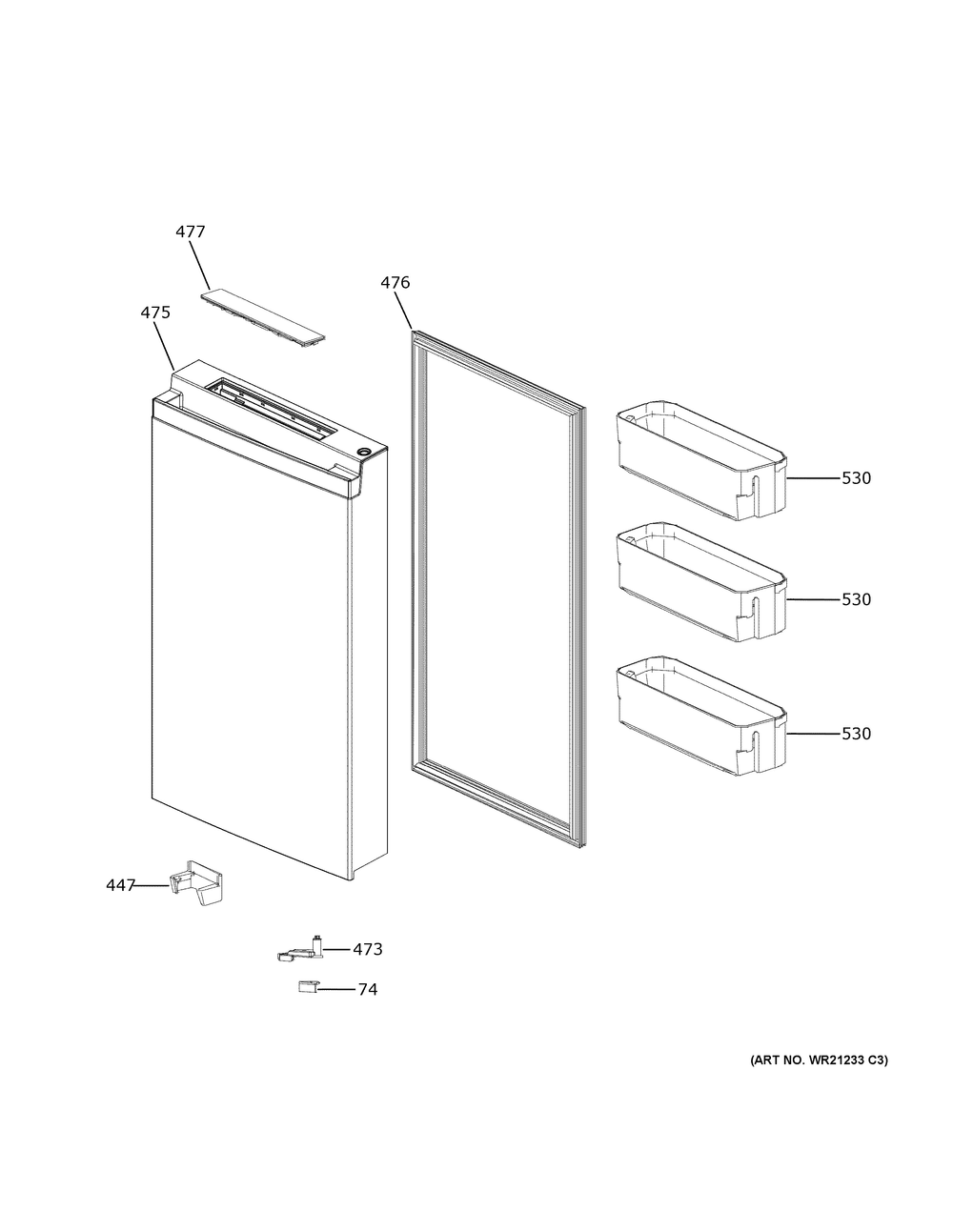 Convertible Door Diagram and Parts List for PAD28BYTBFS  General Electric Refrigerator
