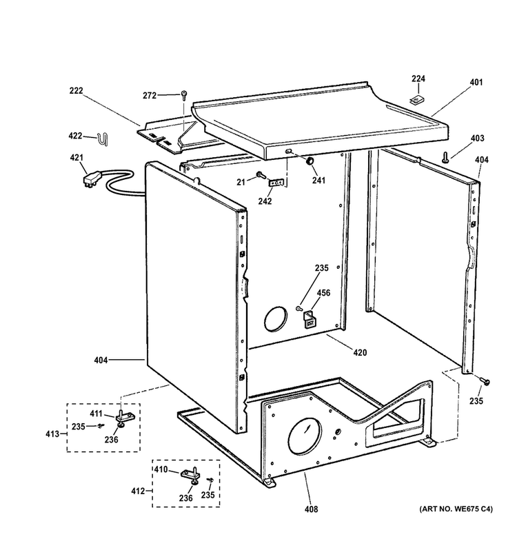 Cabinet & Top Panel Diagram and Parts List for DCCB330GJ2WC  General Electric Dryer