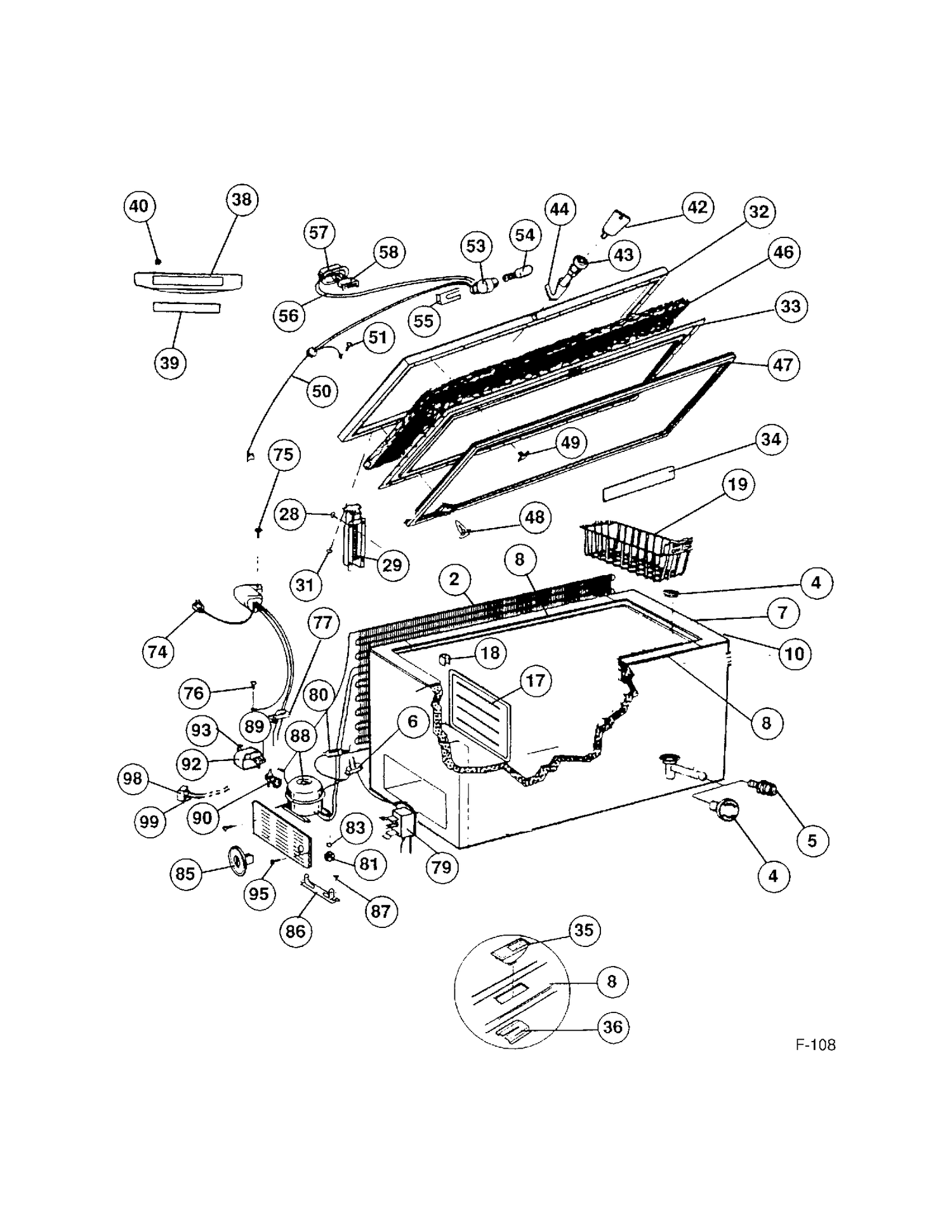 FREEZER Diagram and Parts List for 81580  General Electric Freezer