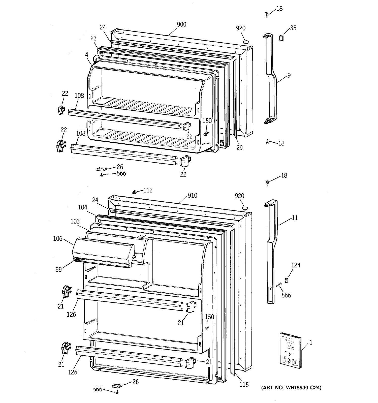 DOORS Diagram and Parts List for 36211XBMFRWW  General Electric Refrigerator