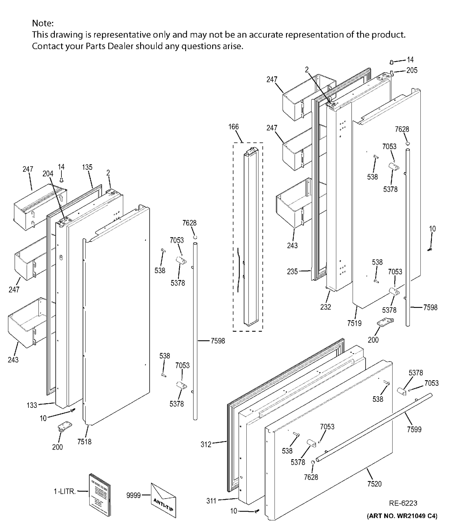 DOORS Diagram and Parts List for ZIPS360NHASS  General Electric Refrigerator