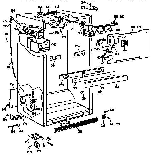 Cabinet Assembly Diagram and Parts List for TBX18DISJRAD  General Electric Refrigerator