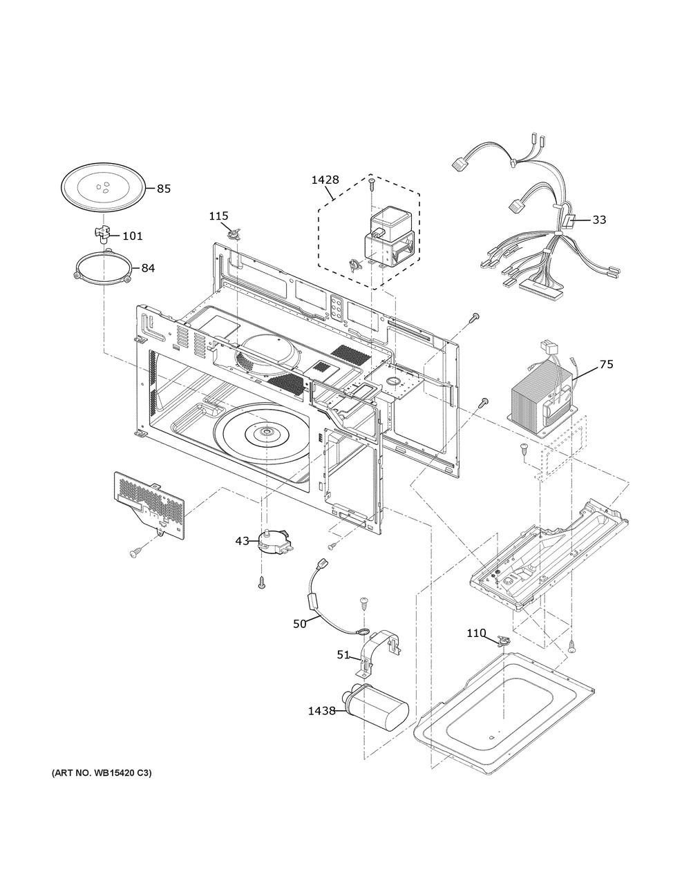 Interior Parts (1) Diagram and Parts List for JNM3163DJ4WW  General Electric Microwave