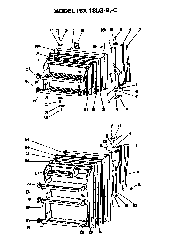 Doors Diagram and Parts List for TBX18LGC  General Electric Refrigerator
