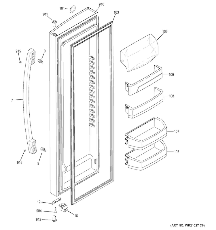 Fresh Food Door Diagram and Parts List for GSE23GSEFCSS  General Electric Refrigerator