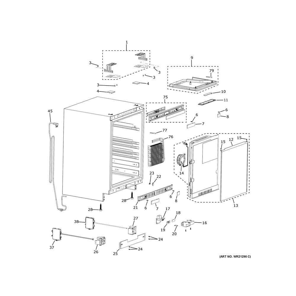 Cabinet Diagram and Parts List for ZIBC24PWBII  General Electric Wine and Beverage Cooler
