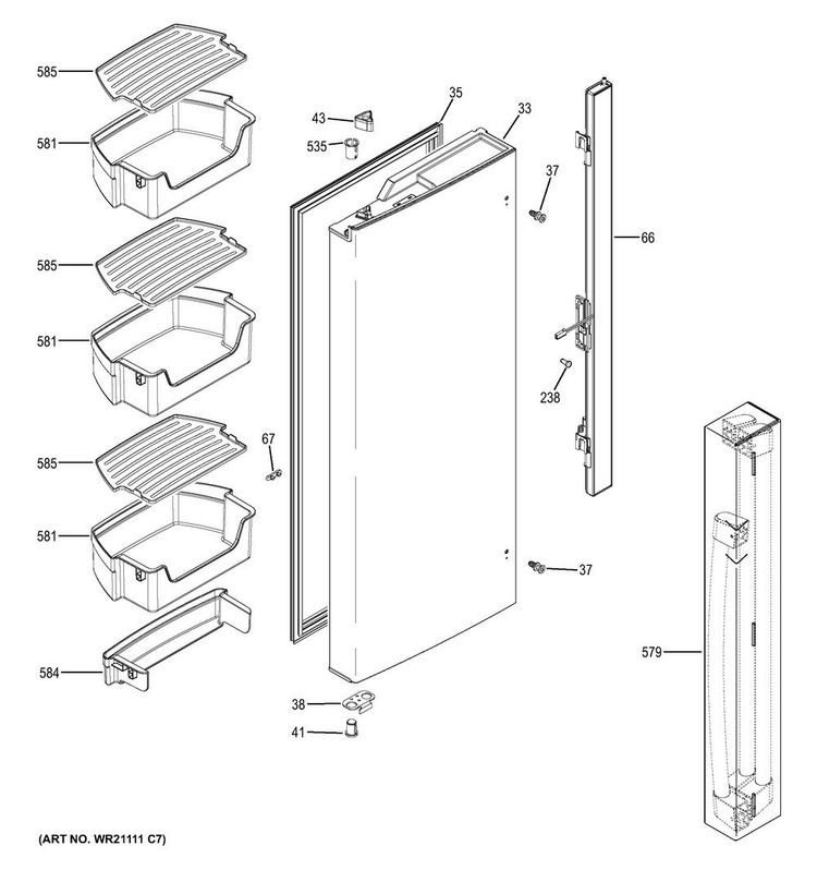 Fresh Food Door - Lh Diagram and Parts List for CNE25SSKAKSS  General Electric Refrigerator
