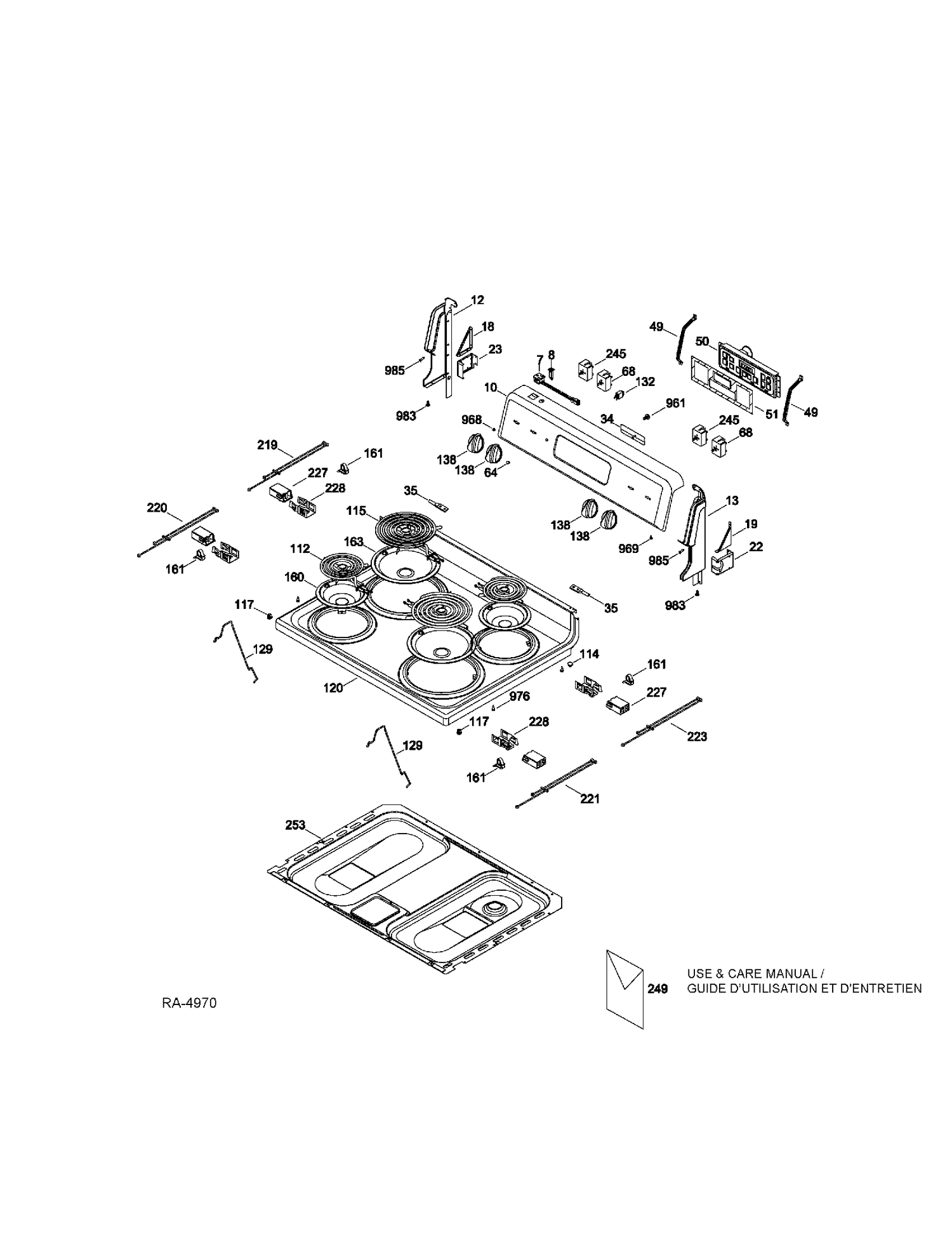 CONTROL PANEL & COOKTOP Diagram and Parts List for MCB757DR3WW  General Electric Range
