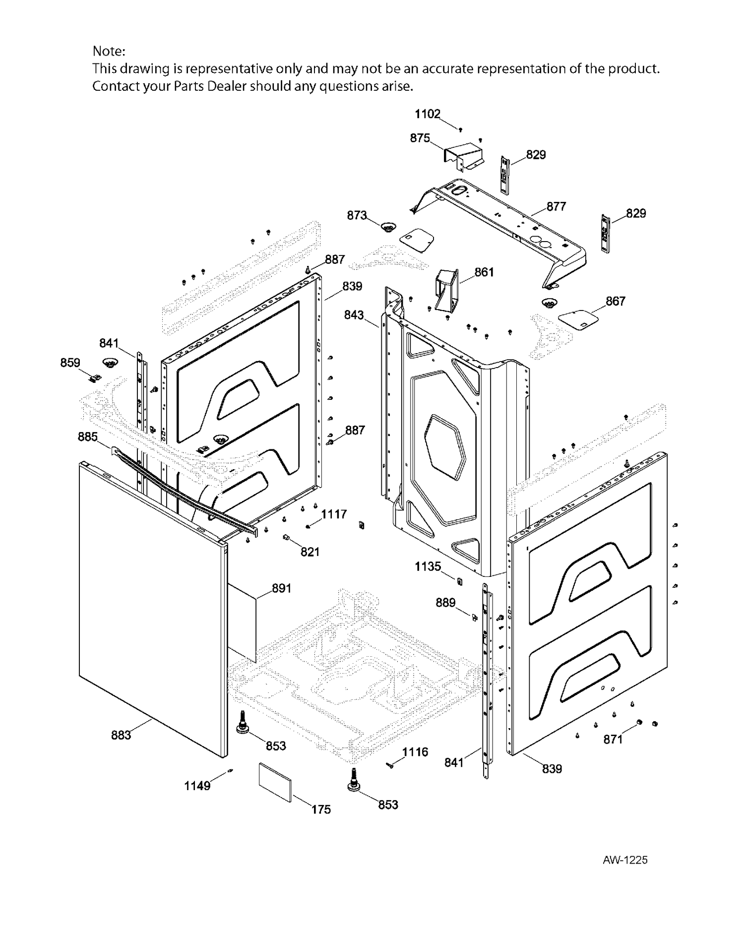 CABINET Diagram and Parts List for GUAP240EM5WW  General Electric Dryer