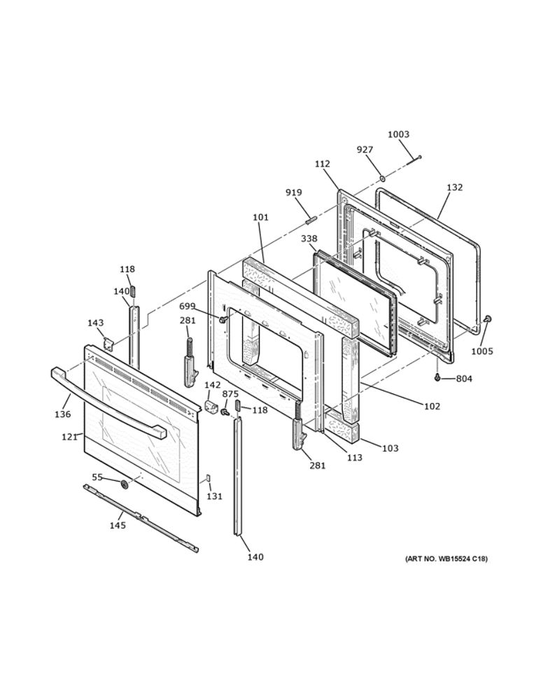 Door Diagram and Parts List for JS645EL8ES  General Electric Range