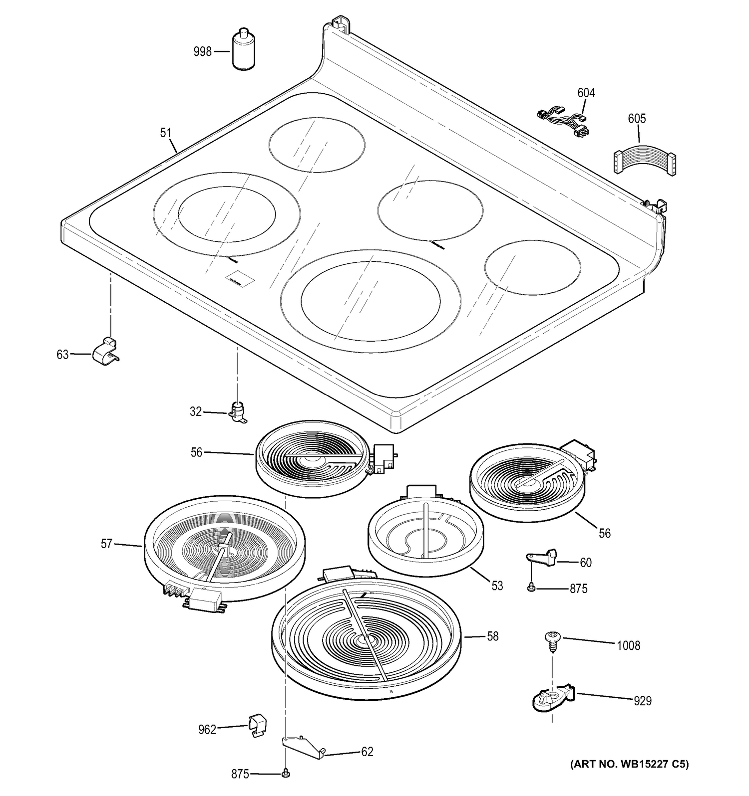COOKTOP Diagram and Parts List for JB750DJ3CC  General Electric Range