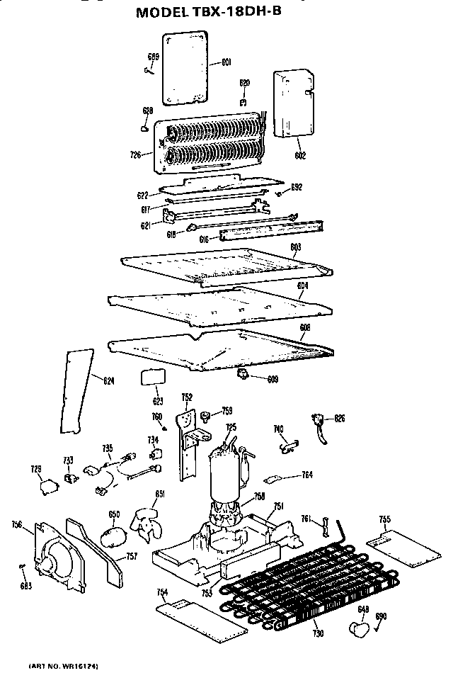 Unit Parts Diagram and Parts List for TBX18DHB  General Electric Refrigerator