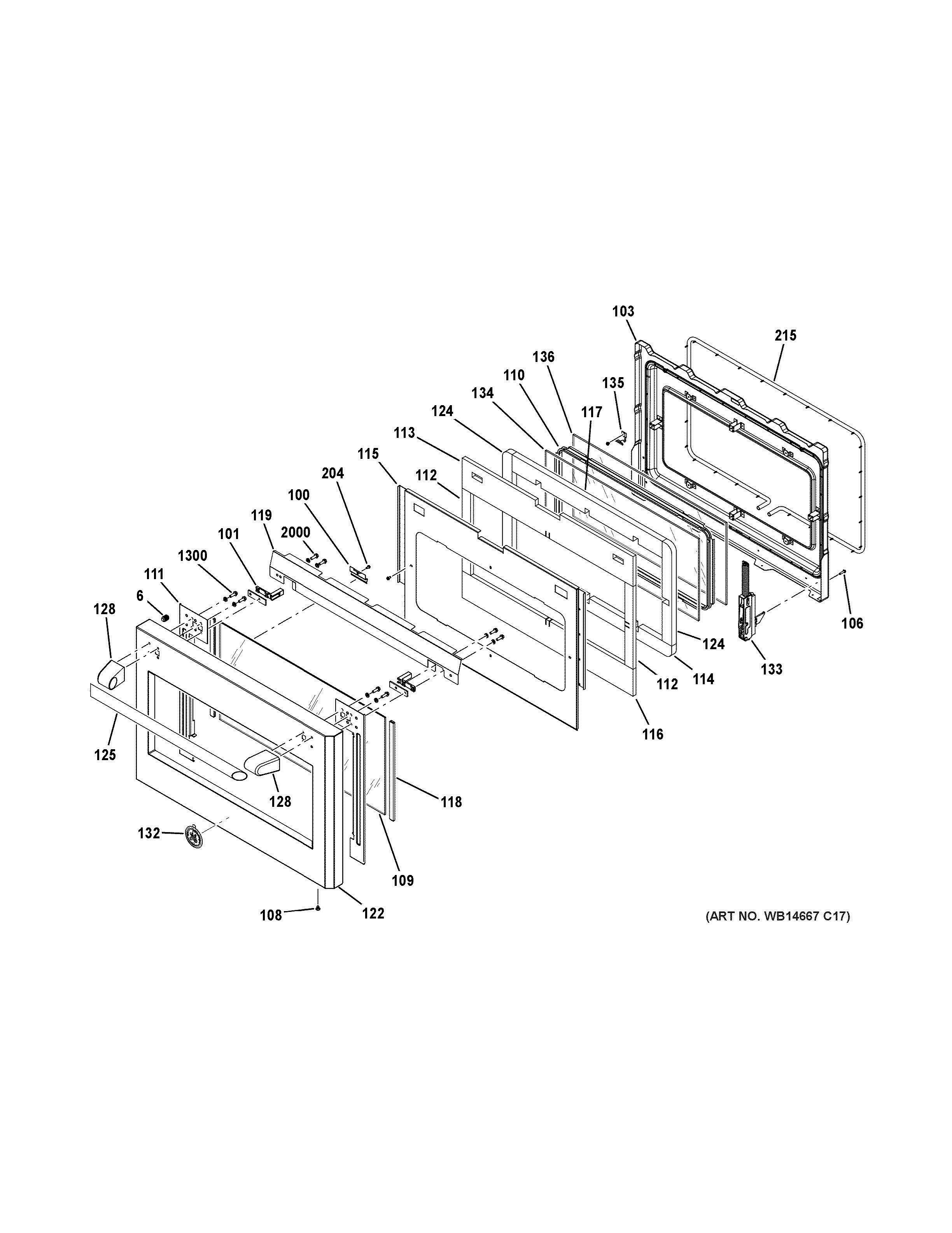 DOOR Diagram and Parts List for CGY366SEL1SS  General Electric Range