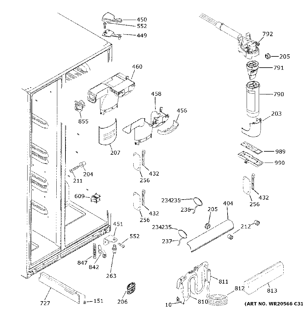 Fresh Food Section Diagram and Parts List for GSE25GGPFCBB  General Electric Refrigerator
