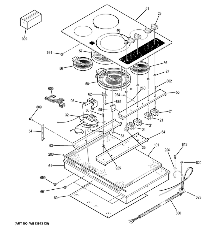 Control Panel & Cooktop Diagram and Parts List for JP356SM4SS  General Electric Cooktop