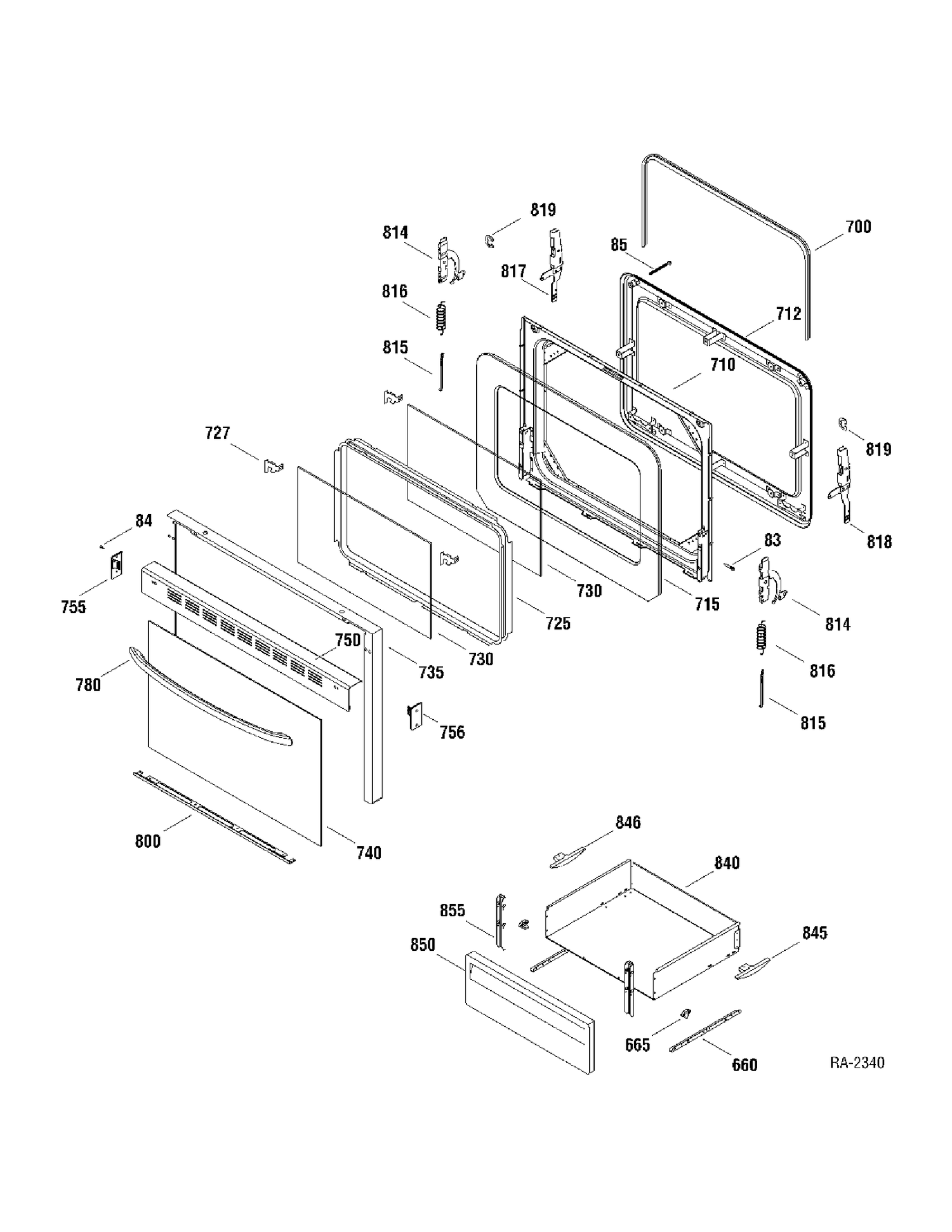 DOOR & DRAWER PARTS Diagram and Parts List for 147211  General Electric Range