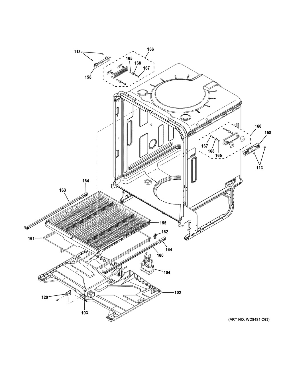 Body Parts (2) Diagram and Parts List for CDT875P2NBS1  General Electric Dishwasher
