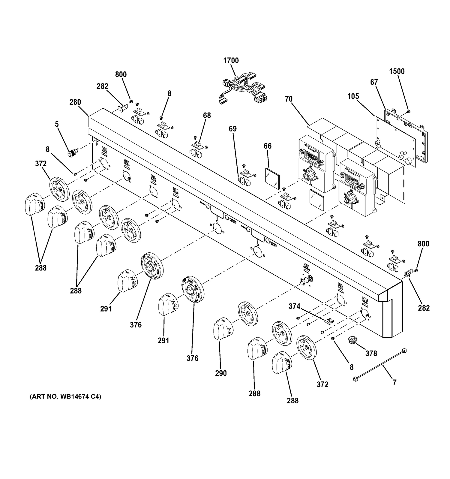CONTROL PANEL Diagram and Parts List for ZGP486LDR4SS  General Electric Range
