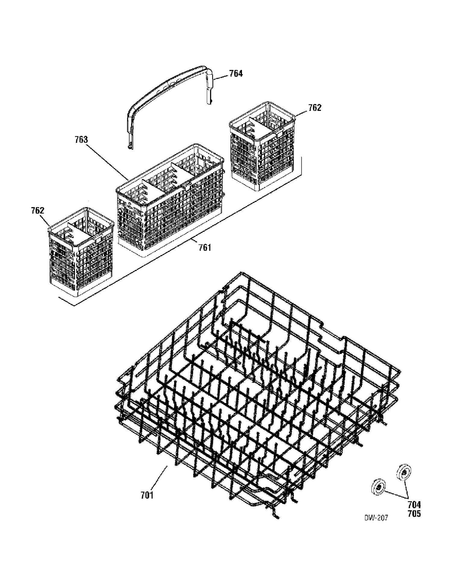 LOWER RACK Diagram and Parts List for EDW8311J01BB  General Electric Dishwasher