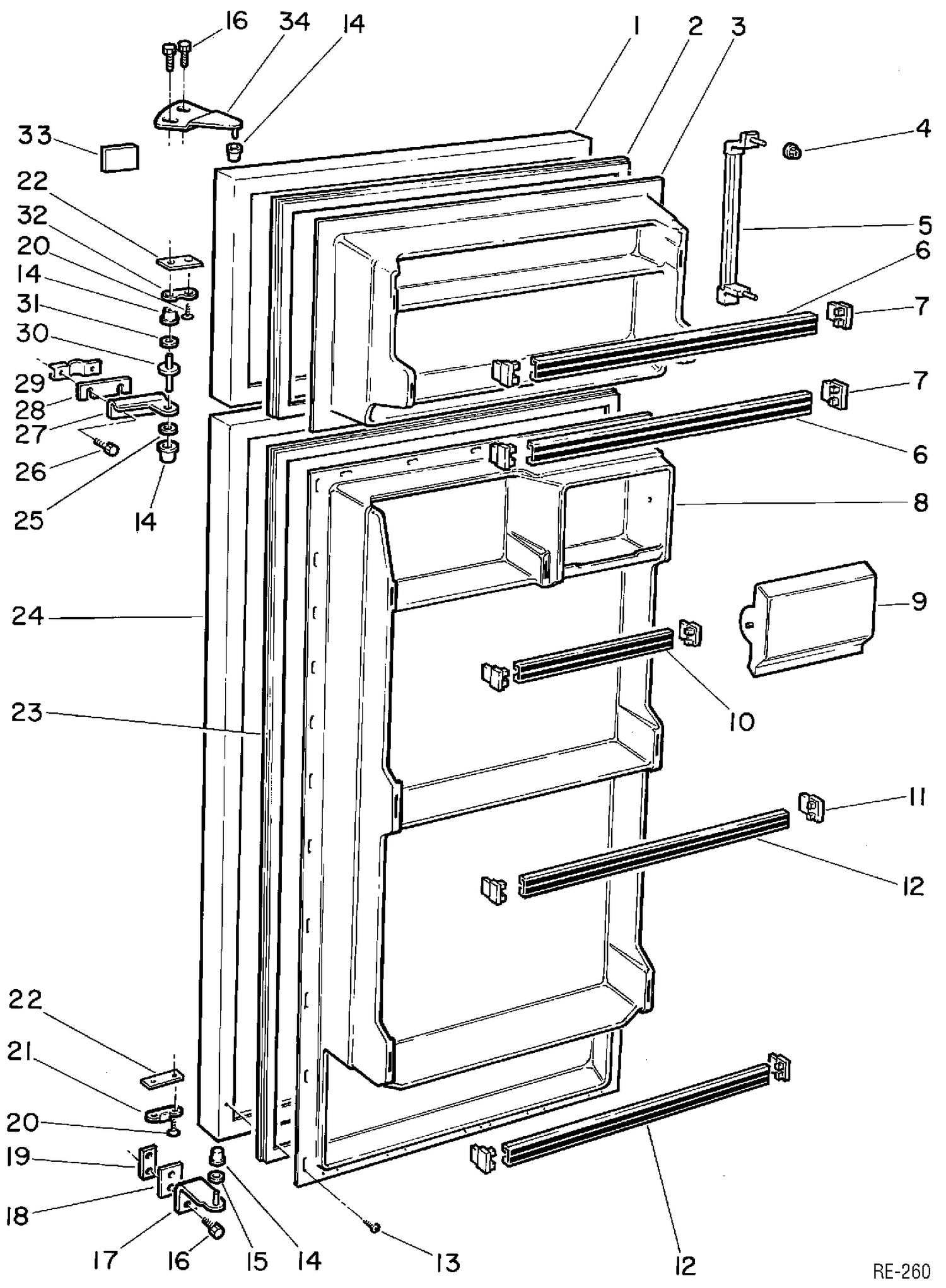 DOOR GROUP Diagram and Parts List for 32118-3  General Electric Refrigerator